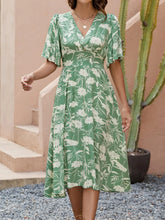 Printed V-Neck Flutter Sleeve Midi Dress OutfitFlow